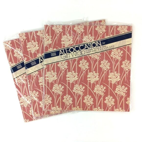 Tuttle Press All-Occasion Gift Wrap Rust Cream Floral 3 Packages 12 Sheets Total - Picture 3 of 3